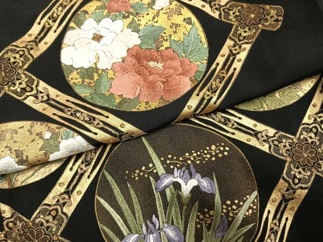 平和屋着物●豪華黒留袖 刺繍 花丸文 金糸 金彩 正絹 逸品 AABI1923fy