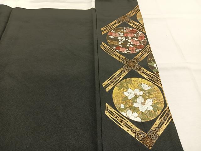 平和屋着物●豪華黒留袖 刺繍 花丸文 金糸 金彩 正絹 逸品 AABI1923fy