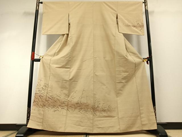 平和屋着物●上質な紬 訪問着 手描き 草葉文 正絹 逸品 AABI1927fy