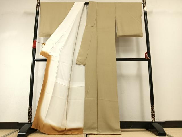 平和屋着物●小紋師 飯島輝也 江戸小紋 万筋 茶色×白色 正絹 逸品 AABI1935fy