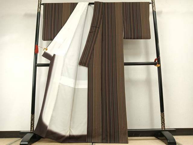 平和屋着物●上質な小紋 縞 正絹 逸品 AABI1944fy