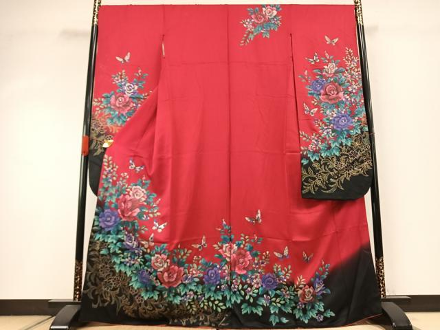 平和屋着物●豪華振袖 花蝶文 暈し染め 金銀彩 正絹 逸品 AABI1950fy