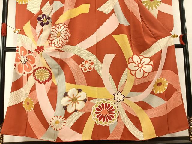 平和屋着物●アンティーク 大正ロマン 訪問着 駒刺繍 舞花文 金彩 正絹 逸品 AABI1960fy