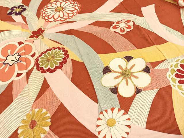 平和屋着物●アンティーク 大正ロマン 訪問着 駒刺繍 舞花文 金彩 正絹 逸品 AABI1960fy