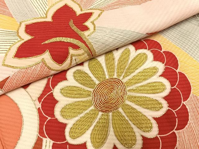 平和屋着物●アンティーク 大正ロマン 訪問着 駒刺繍 舞花文 金彩 正絹 逸品 AABI1960fy