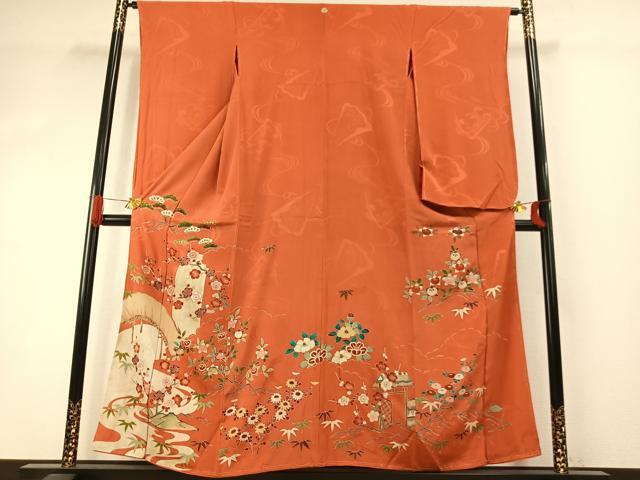 平和屋着物●アンティーク 大正ロマン 小振袖 刺繍 松竹梅 金彩 正絹 逸品 AABI1964fy