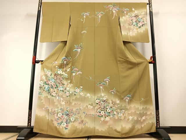平和屋着物●訪問着 駒刺繍 御所車花文 暈し染め 金彩 正絹 逸品 AABI1965fy