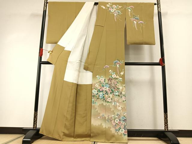 平和屋着物●訪問着 駒刺繍 御所車花文 暈し染め 金彩 正絹 逸品 AABI1965fy