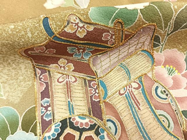 平和屋着物●訪問着 駒刺繍 御所車花文 暈し染め 金彩 正絹 逸品 AABI1965fy