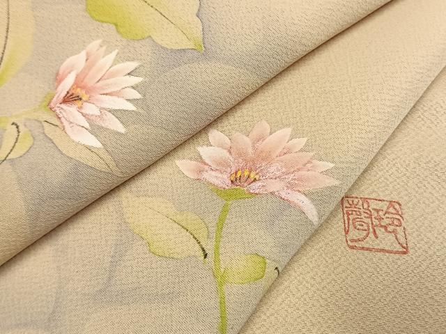 平和屋着物●訪問着 作家物 手描き 草花文 暈し染め 正絹 逸品 AABI1967fy