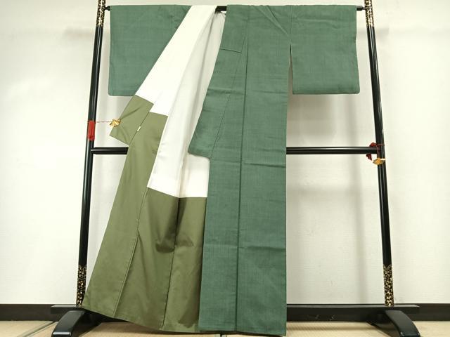 平和屋着物●結城紬 色無地 老竹色 ますいわ屋扱い 正絹 逸品 AABI1977fy