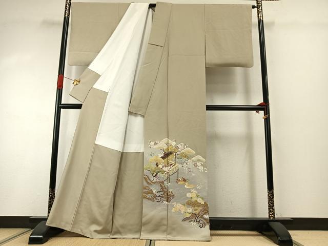 平和屋着物●訪問着 友禅 駒刺繍 松竹梅 風景花鳥文 暈し染め 金彩 正絹 逸品 AABI1986fy