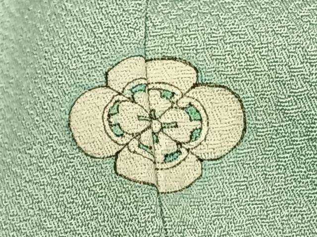 平和屋着物●上質な色無地 流水草花地紋 錆青磁色 正絹 逸品 AABI1988fy