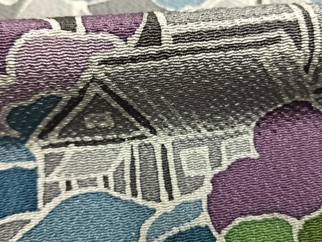 平和屋着物●上質な小紋 風景文 鬼しぼ縮緬 正絹 逸品 AABI1989fy