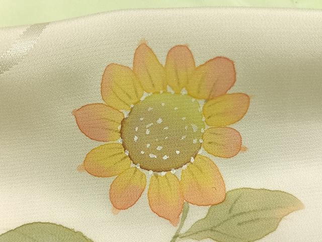 平和屋着物●振袖用長襦袢 無双仕立て 手描き 向日葵 暈し染め 半衿刺繍 正絹 逸品 AABI1990fy