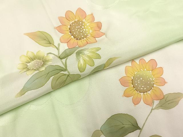 平和屋着物●振袖用長襦袢 無双仕立て 手描き 向日葵 暈し染め 半衿刺繍 正絹 逸品 AABI1990fy