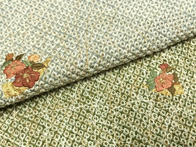 平和屋着物●訪問着 総刺繍 総絞り 草花文 金糸 金彩 正絹 逸品 AABI1992fy
