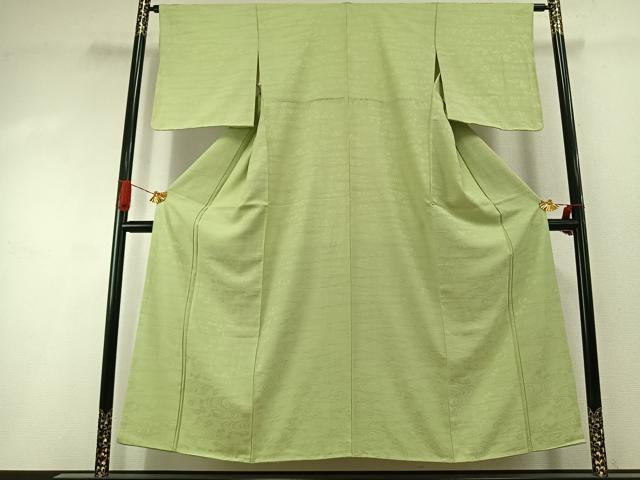 平和屋着物●上質な色無地 流水舞花地紋 若菜色 正絹 逸品 AABI1993fy