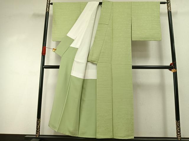平和屋着物●上質な色無地 流水舞花地紋 若菜色 正絹 逸品 AABI1993fy