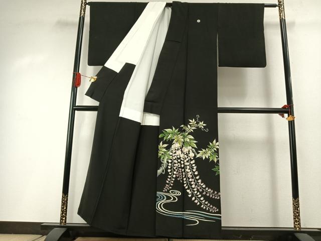 平和屋着物●豪華黒留袖 友禅 枝花文 正絹 逸品 AABI1995fy