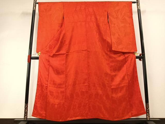 平和屋着物●アンティーク 大正ロマン 小振袖 花鳥地紋 紅緋色 正絹 逸品 AABI1998fy