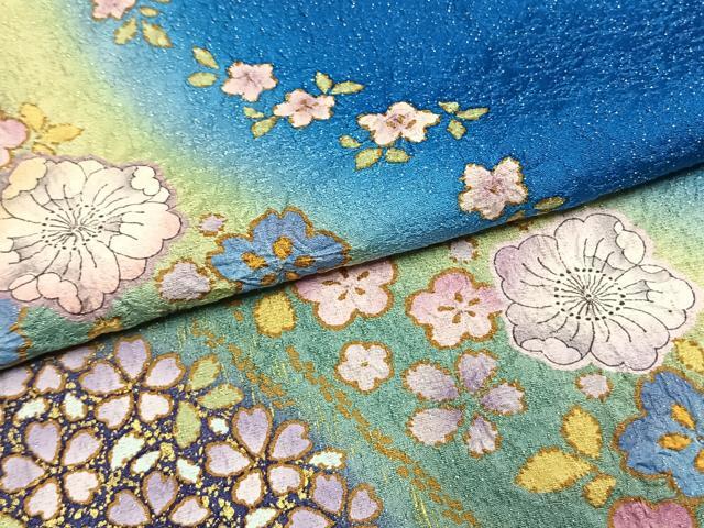 平和屋着物●豪華振袖 絞り 辻が花 暈し染め 銀通し地 正絹 逸品 AABI2000fy