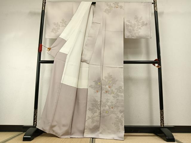 平和屋着物●訪問着 刺繍 手描き 枝葉文 暈し染め 金糸 正絹 逸品 AABI2001fy
