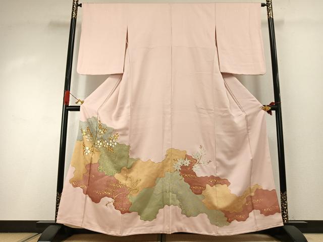 平和屋着物●豪華色留袖 駒刺繍 枝花文 金彩 正絹 逸品 AABI2003fy