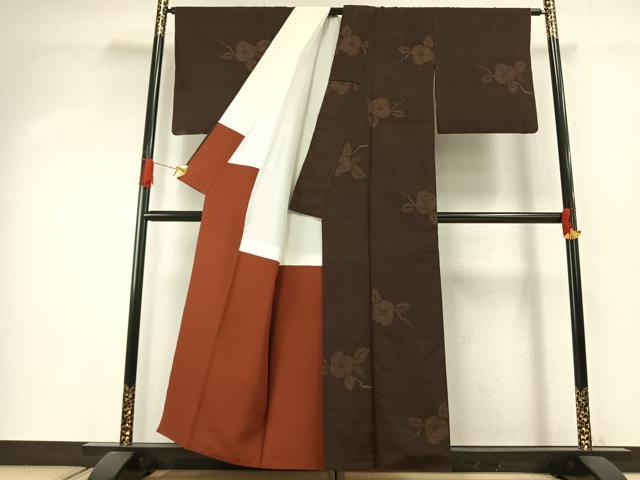 平和屋着物●結城紬 80亀甲 飛び亀甲柄 枝花文 正絹 逸品 AABI2009fy