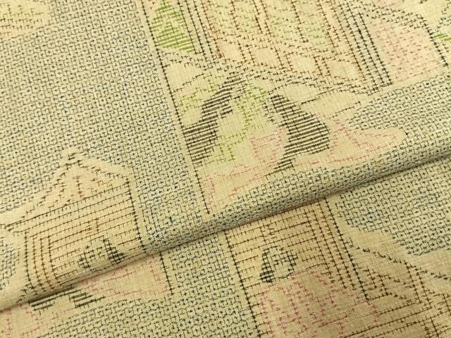 平和屋着物●本場結城紬 重要無形文化財 100亀甲 人物風景文 正絹 逸品 AABI2015fy
