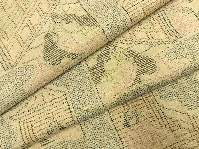 平和屋着物●本場結城紬 重要無形文化財 100亀甲 人物風景文 正絹 逸品 AABI2015fy