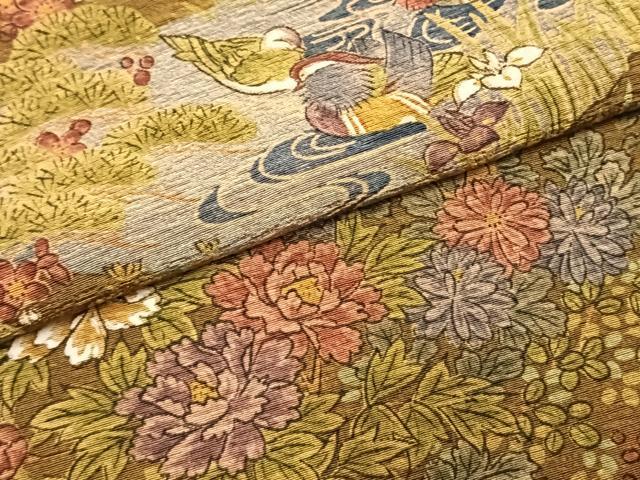 平和屋着物●友禅師・京の名工・伝統工芸士・樽本伊勢蔵 小紋 手描き 花鳥文 丹後ちりめん 反端付き 正絹 逸品 未使用 AABI2020fy