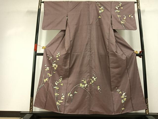 平和屋着物●訪問着 友禅 紬地 草花文 正絹 逸品 AABI2027fy
