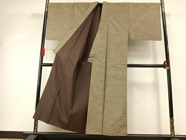 平和屋着物●男性 紬 アンサンブル 長襦袢(袷)セット 霞文 キングサイズ 正絹 逸品 AABI2034fy