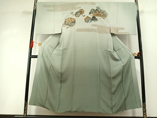 平和屋着物●男性 紬 アンサンブル 長襦袢(袷)セット 霞文 キングサイズ 正絹 逸品 AABI2034fy