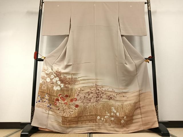 平和屋着物●豪華色留袖 刺繍 手描き 草花文 暈し染め 金糸 金彩 正絹 逸品 AABI2040fy