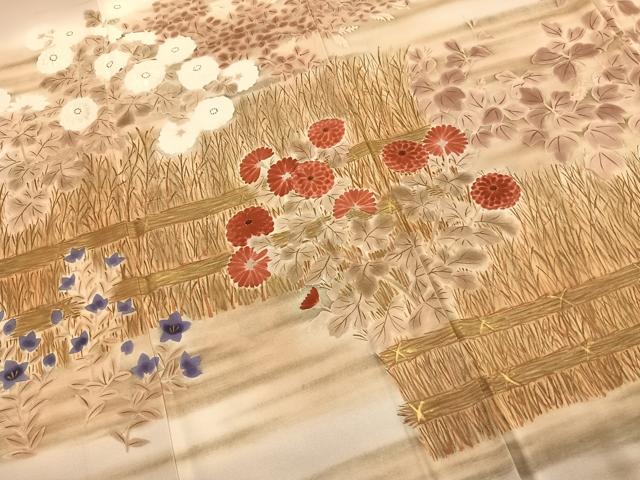 平和屋着物●豪華色留袖 刺繍 手描き 草花文 暈し染め 金糸 金彩 正絹 逸品 AABI2040fy