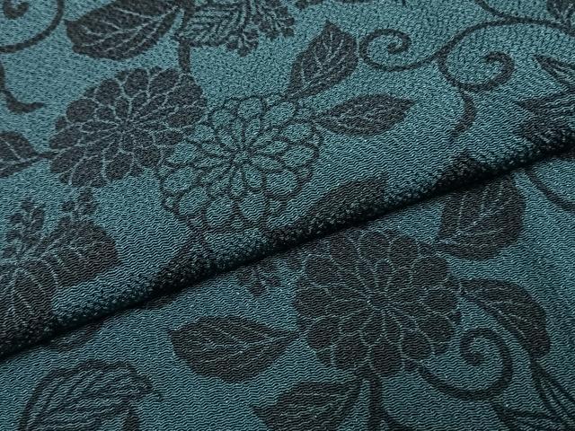 平和屋着物●上質な小紋 藍 型染め 花唐草文 鬼しぼ縮緬 高島屋扱い 正絹 逸品 AABI2041fy