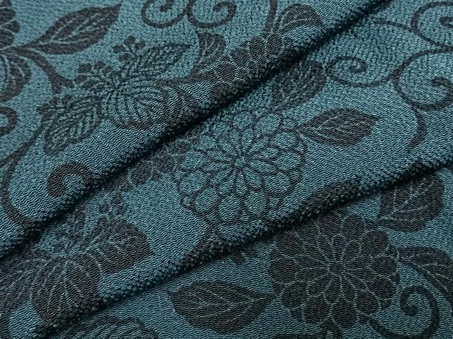 平和屋着物●上質な小紋 藍 型染め 花唐草文 鬼しぼ縮緬 高島屋扱い 正絹 逸品 AABI2041fy