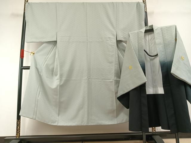 平和屋着物●男性 色紋付 羽織セット 菱地紋 蕎麦切色 キングサイズ 洗える着物 AABI2043fy