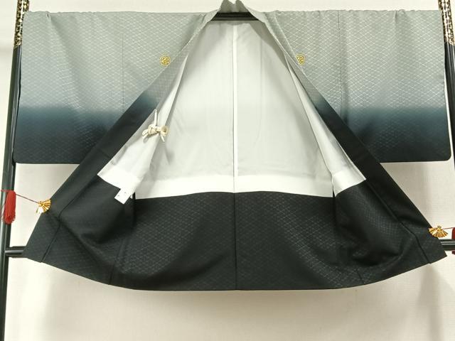平和屋着物●男性 色紋付 羽織セット 菱地紋 蕎麦切色 キングサイズ 洗える着物 AABI2043fy