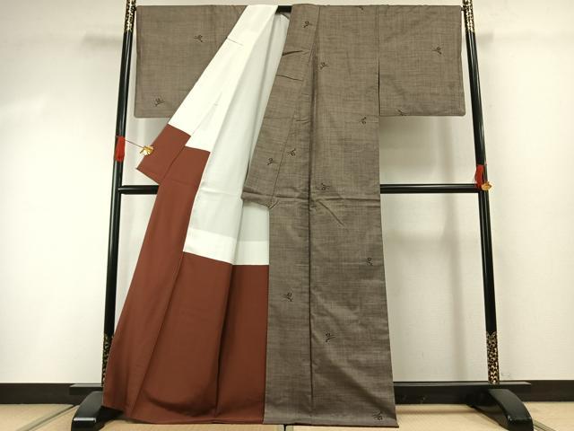 平和屋着物●本場大島紬 カタス9マルキ 楓 松葉 正絹 逸品 AABI2044fy