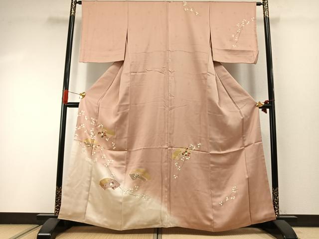 平和屋着物●訪問着 駒刺繍 地紙花文 暈し染め 金彩 正絹 逸品 AABI2048fy