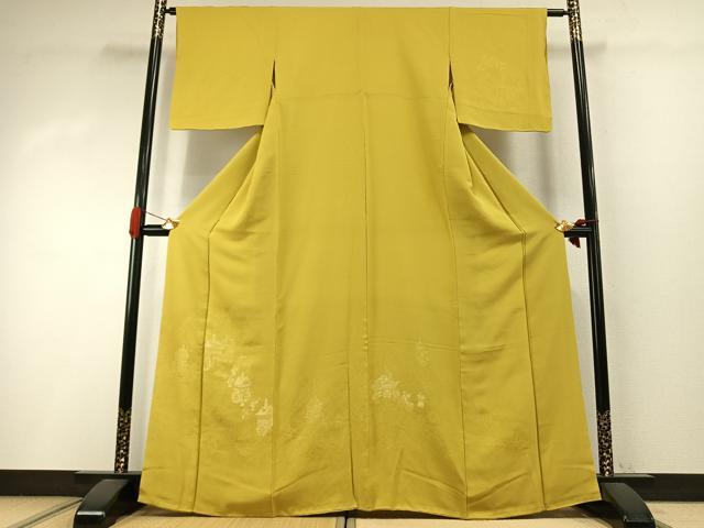 平和屋着物●無地絵羽訪問着 風景人物文 黄支子色 正絹 逸品 AABI2051fy