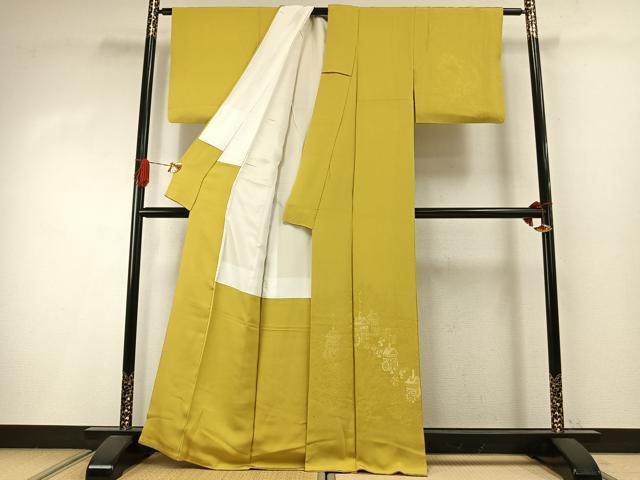 平和屋着物●無地絵羽訪問着 風景人物文 黄支子色 正絹 逸品 AABI2051fy