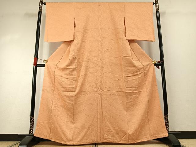 平和屋着物●上質な色無地 片輪車地紋 洒落柿色 正絹 逸品 AABI2053fy