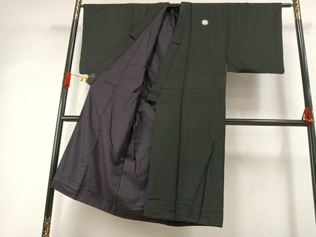 平和屋着物●男性 黒紋付 羽織セット 正絹 逸品 AABI2058fy