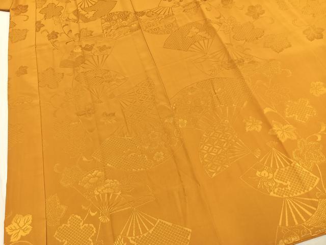 平和屋着物●振袖用長襦袢 無双仕立て 扇面花地紋 黄朽葉色 やまと誂製 半衿刺繍 正絹 逸品 AABI2060fy
