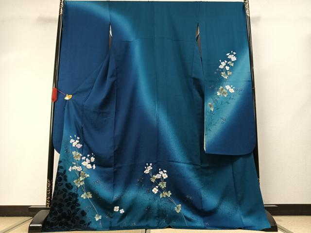 平和屋着物●豪華振袖 刺繍 草花文 暈し染め 金銀彩 銀糸 やまと誂製 正絹 逸品 AABI2061fy