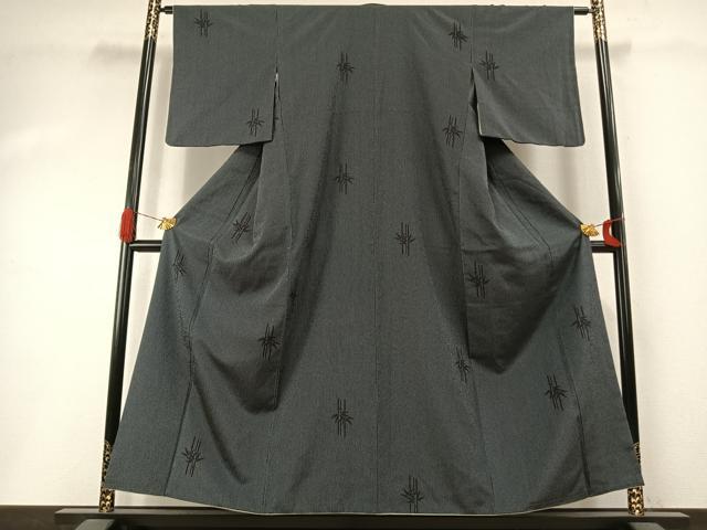 平和屋着物●お召 笹竹文 正絹 逸品 AABI2063fy